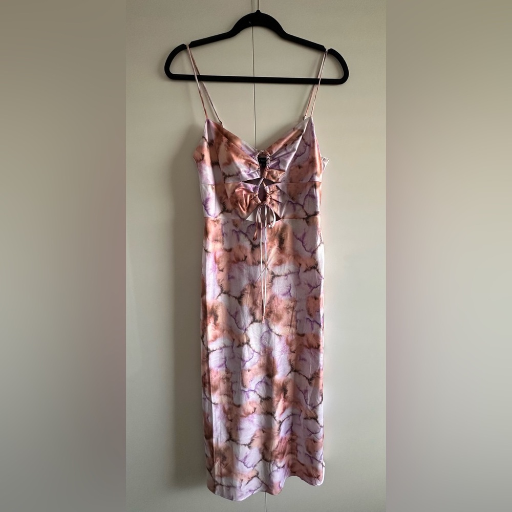 DYNAMITE Purple/Peach Satin Tie-Front Slip Dress - S